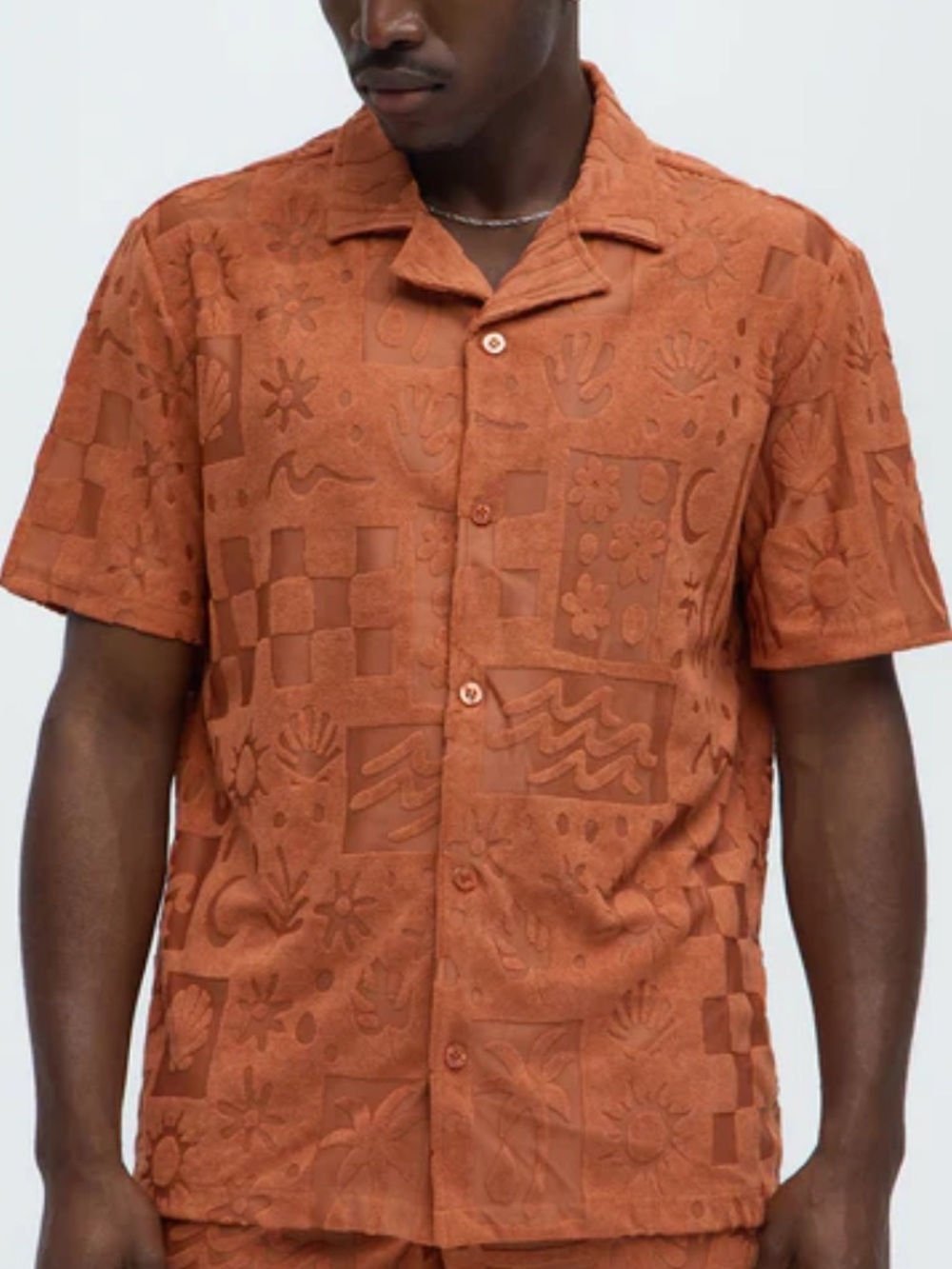 Negative Space Camp Shirt Terry Cloth Rust Orange large vacation